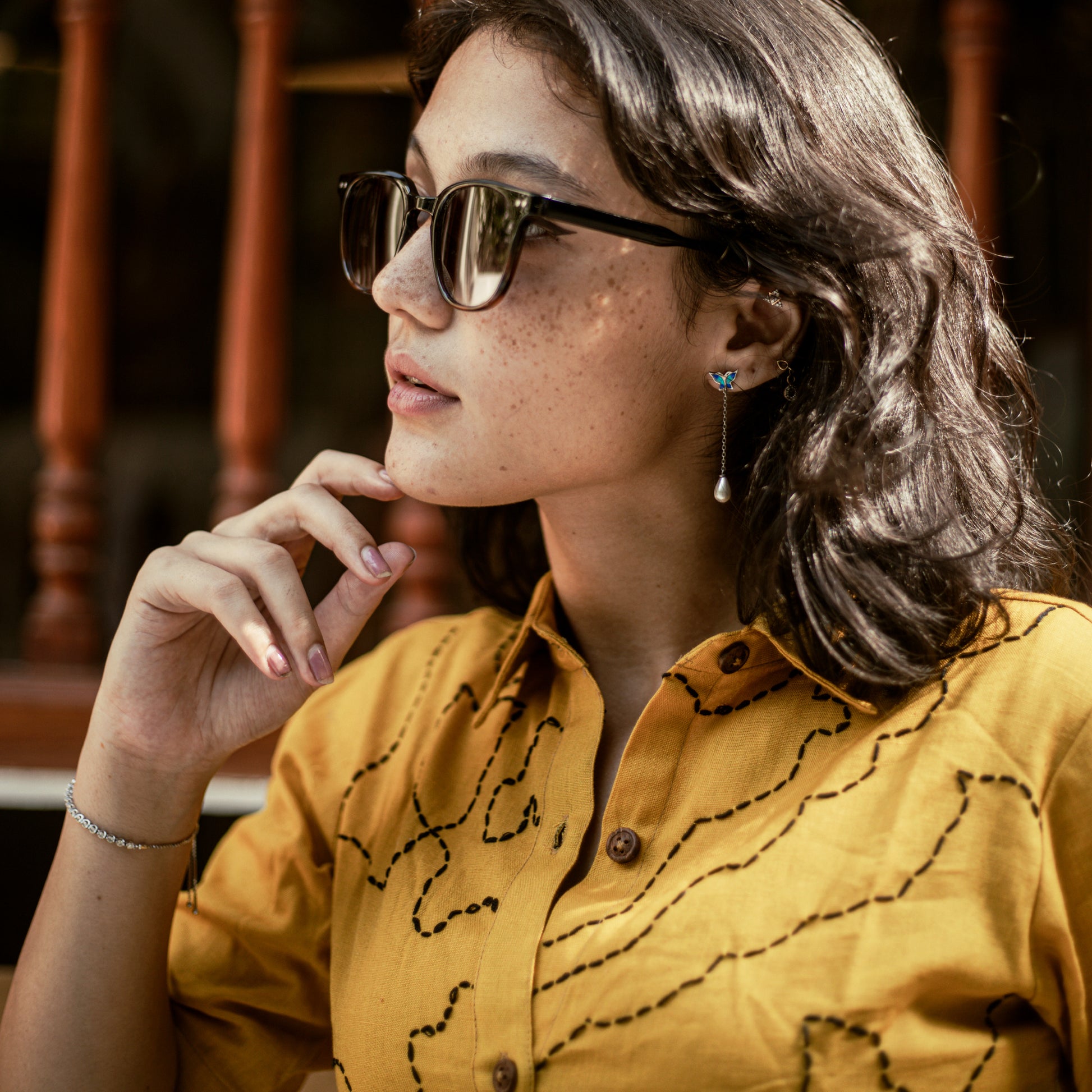 Maati Yellow hand-stitched Kantha cotton shirt – women’s relaxed fit