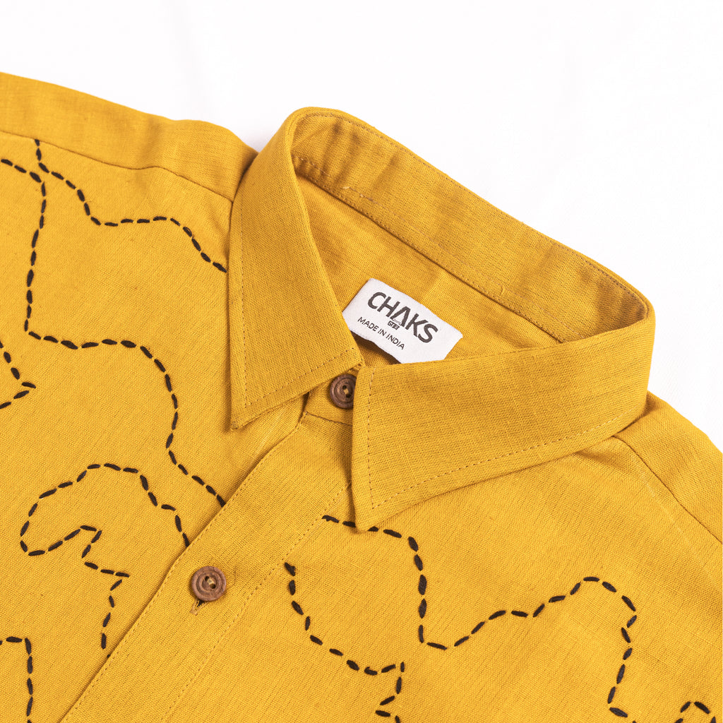 Maati Yellow hand-stitched Kantha cotton shirt – women’s relaxed fit
