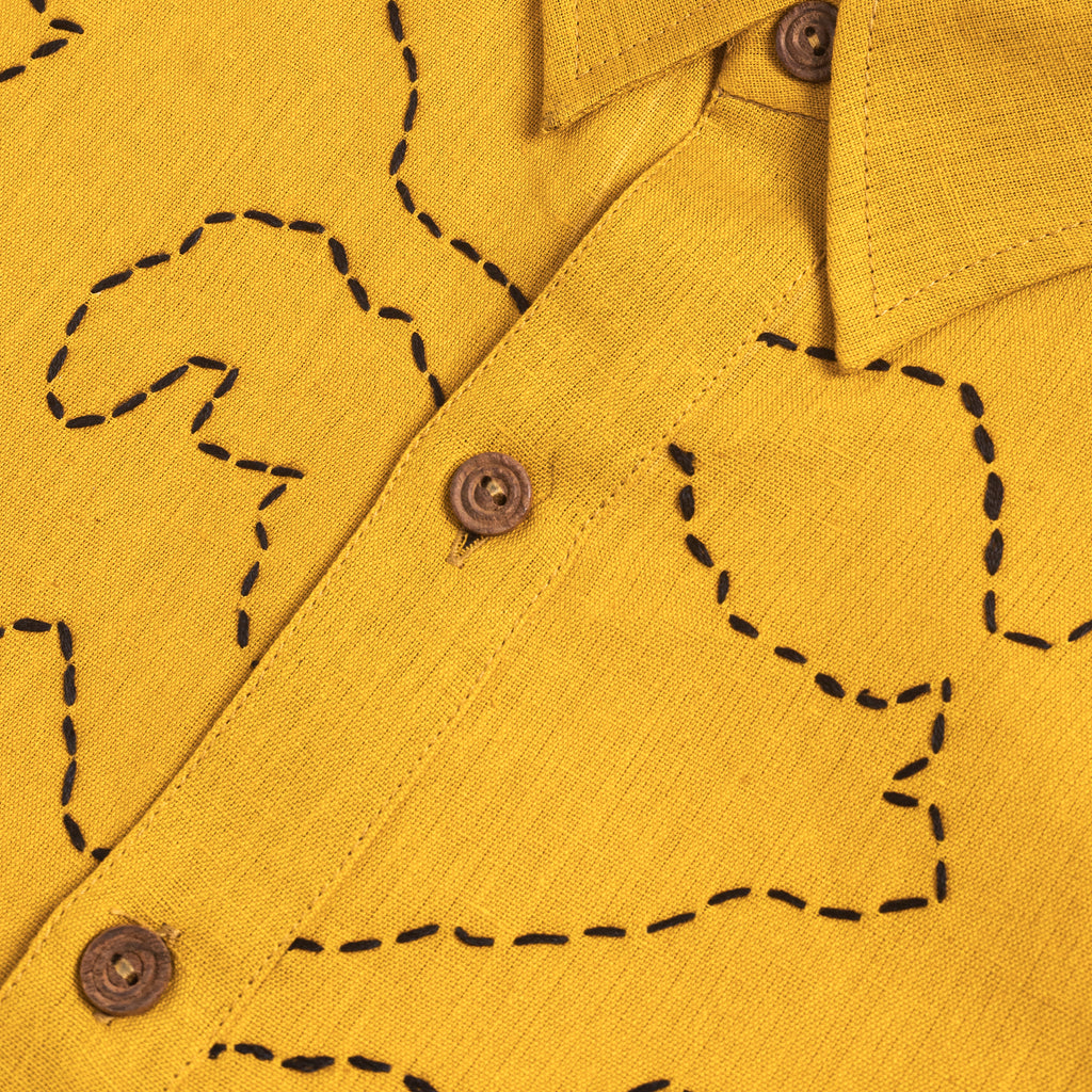 Maati Yellow hand-stitched Kantha cotton shirt – women’s relaxed fit