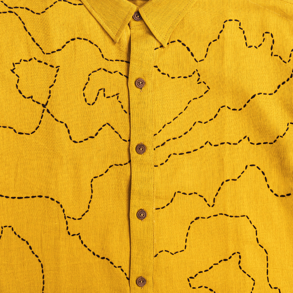 Maati Yellow hand-stitched Kantha cotton shirt – women’s relaxed fit