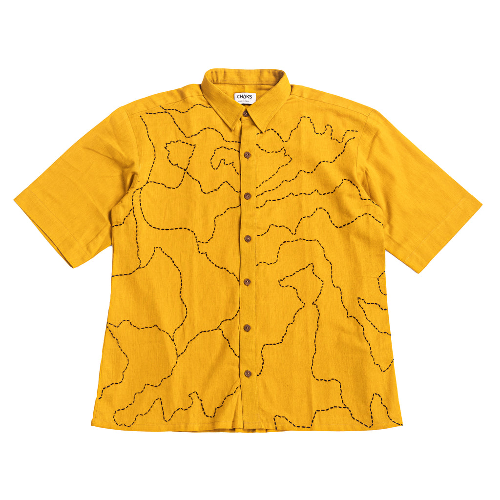 Maati Yellow hand-stitched Kantha cotton shirt – women’s relaxed fit