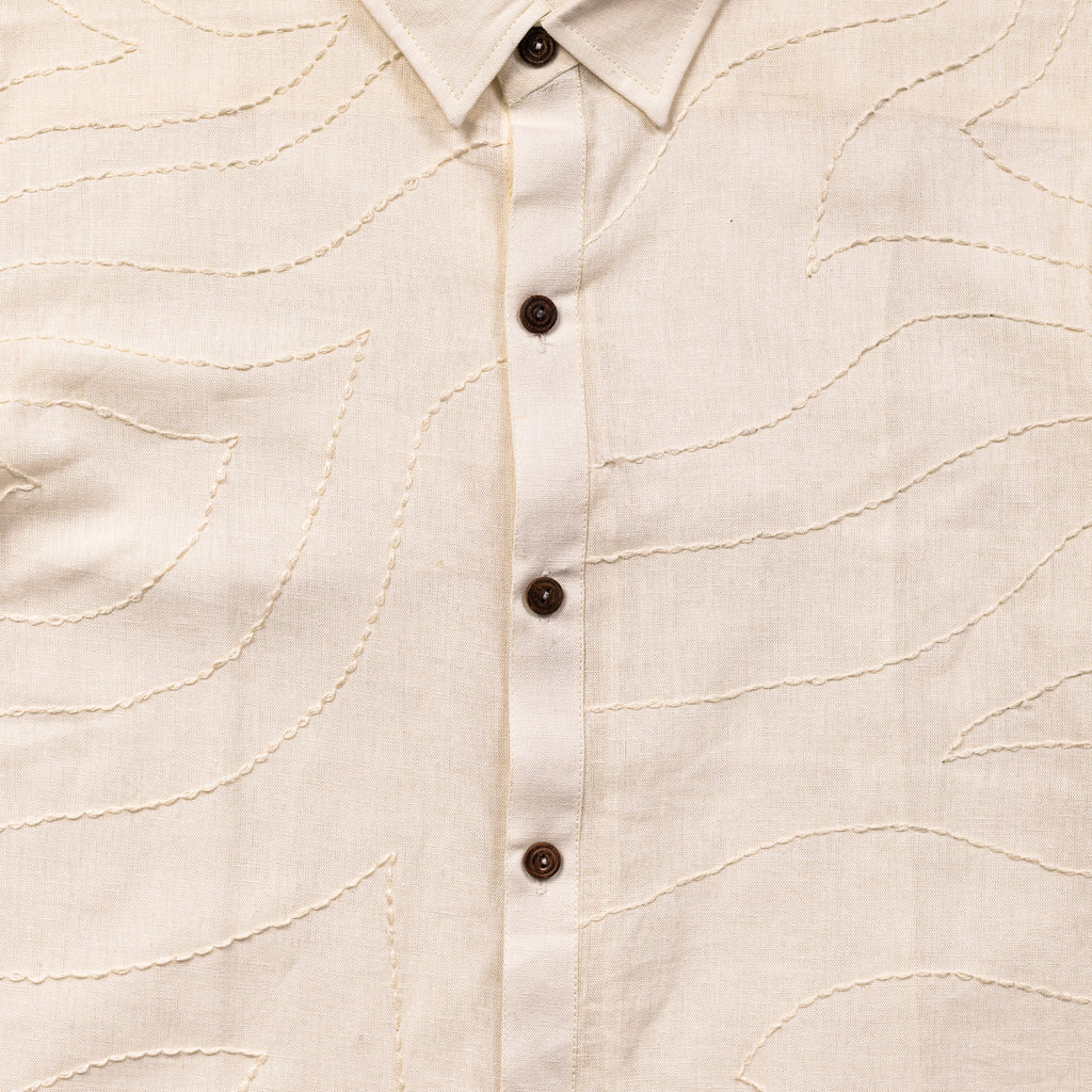 Noor white Kantha-stitched cotton shirt – men’s relaxed fit