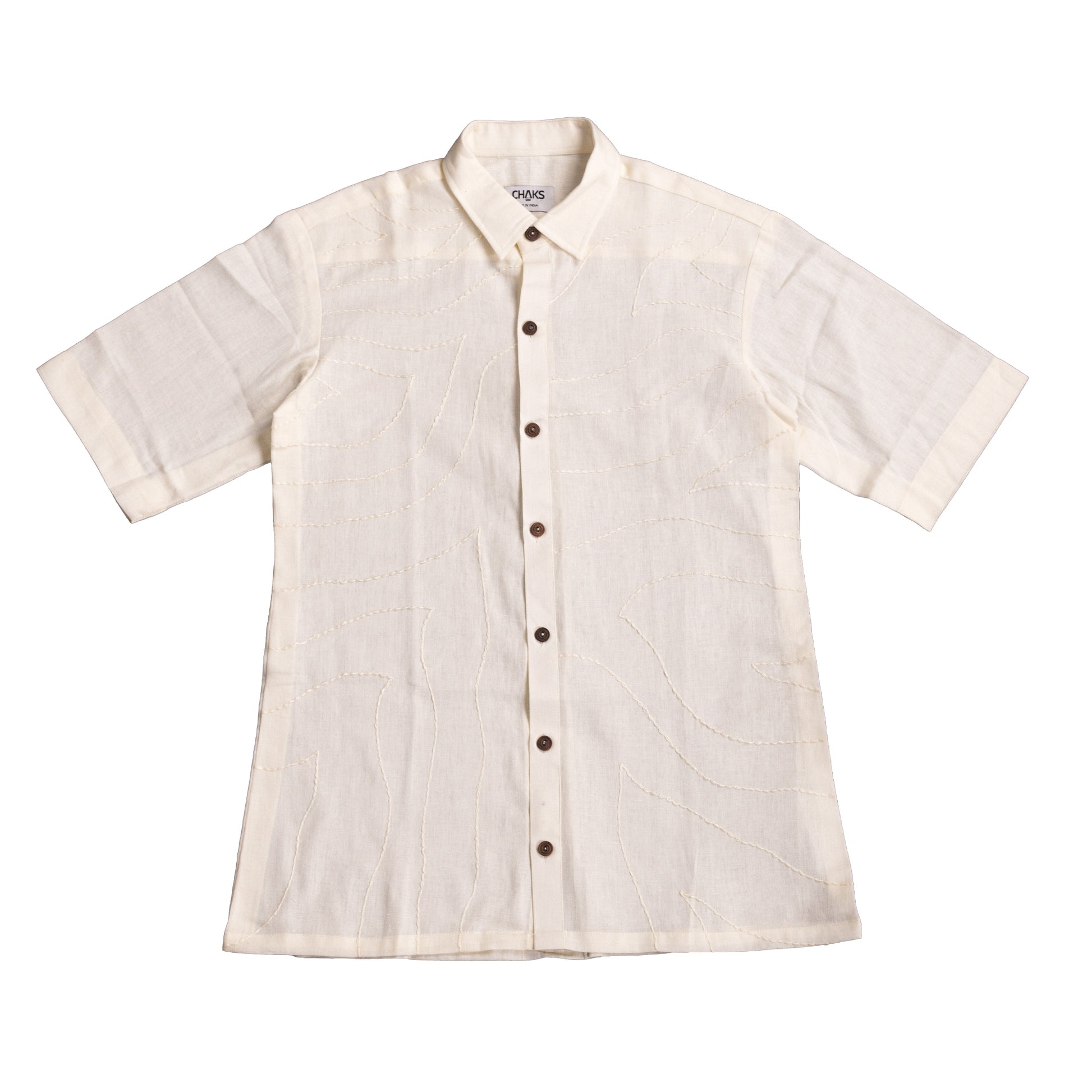 Noor white Kantha-stitched cotton shirt – women’s relaxed fit