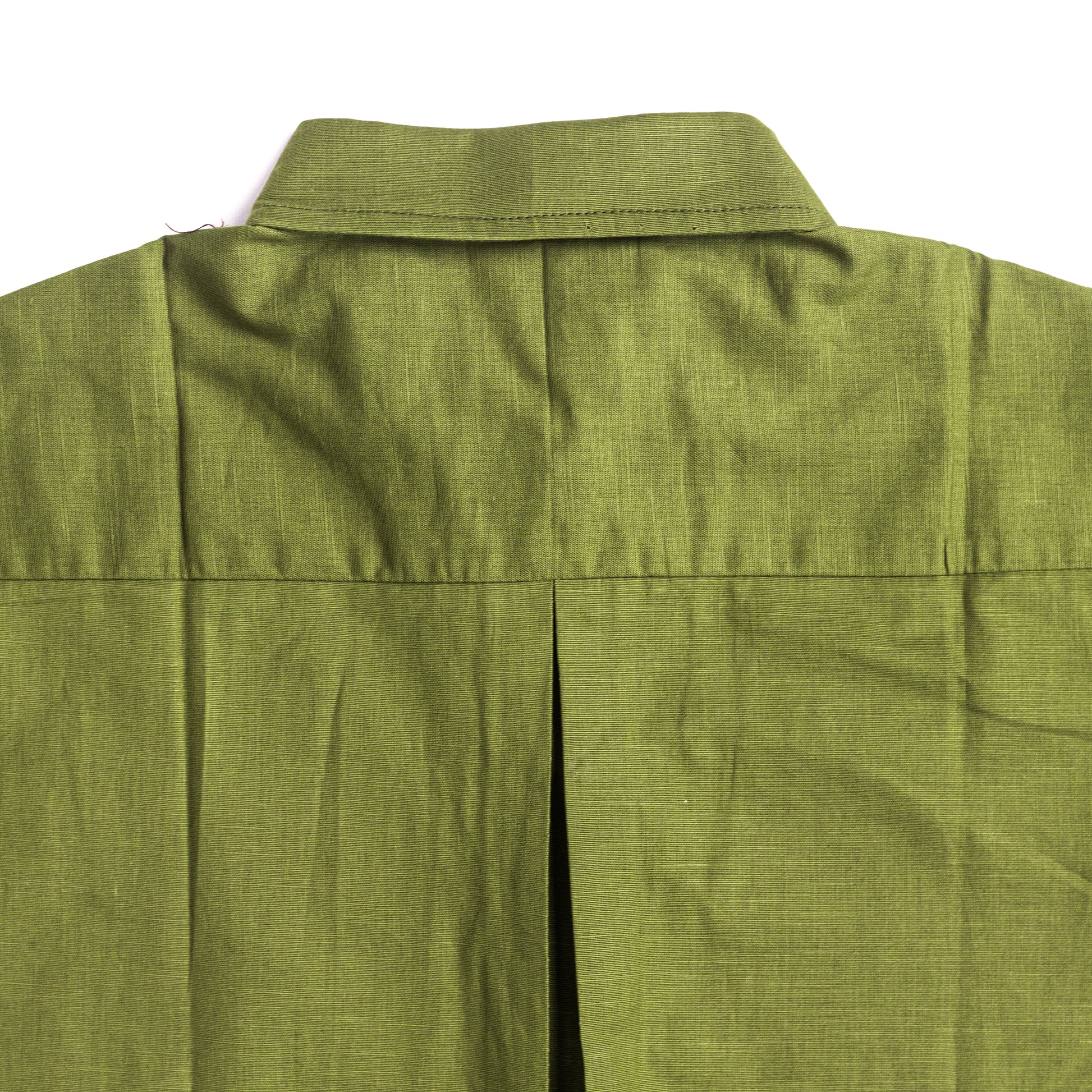 Saanjh Olive Green Kantha-stitched cotton-linen shirt 